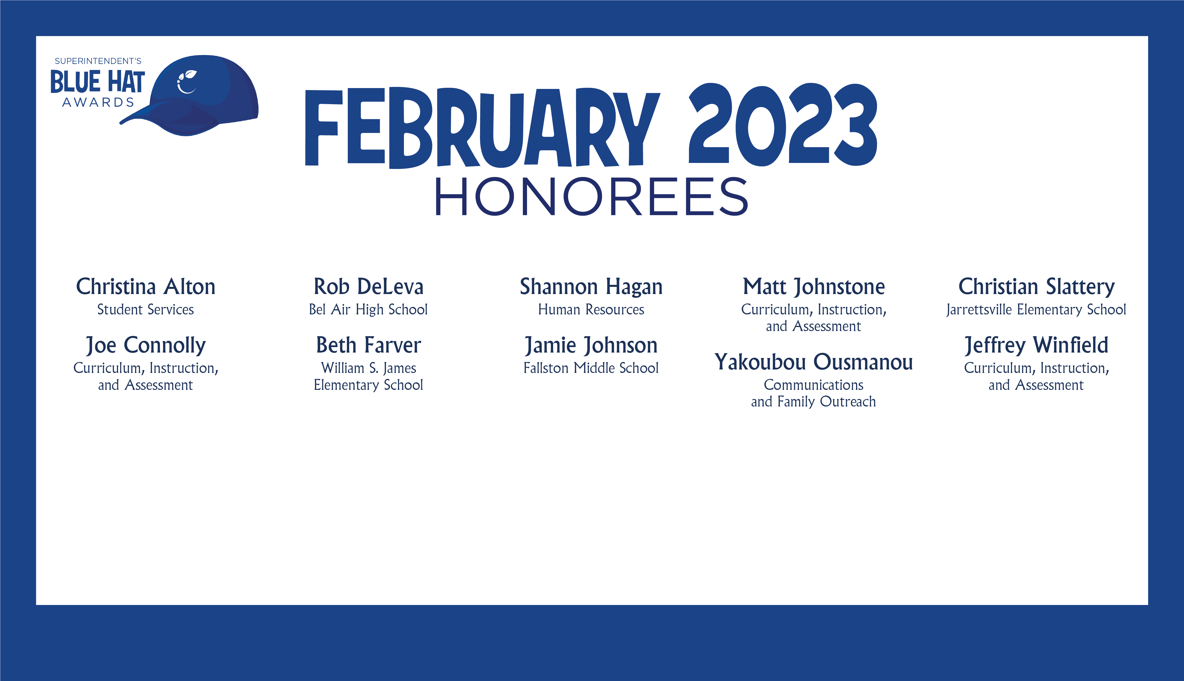 HCPS Blue Hat Honorees - February 2023